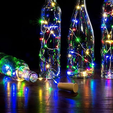 Multicolor LED Wine Bottle Cork Lights – 2M Copper Wire String Lights, Battery Operated for Home, New Year, Indoor & Outdoor Decoration