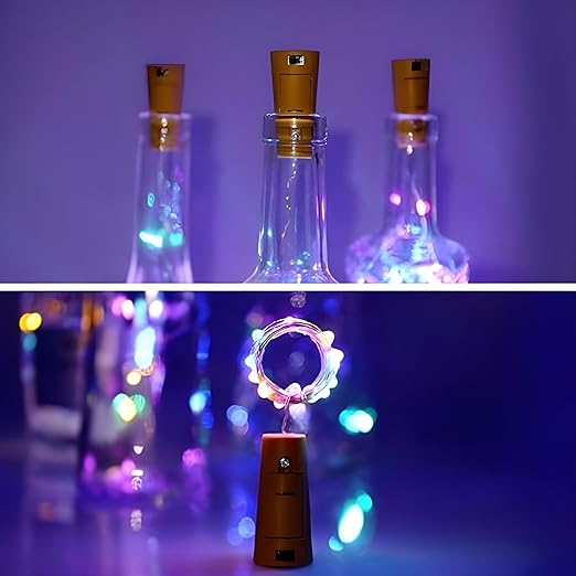 Multicolor LED Wine Bottle Cork Lights – 2M Copper Wire String Lights, Battery Operated for Home, New Year, Indoor & Outdoor Decoration