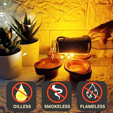 Eco-Friendly Water Sensor LED Diyas – Flameless and Smokeless E-Diya Candles (Brown, Pack of 6)
