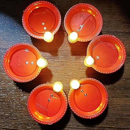 Eco-Friendly Water Sensor LED Diyas – Flameless and Smokeless E-Diya Candles (Brown, Pack of 6)