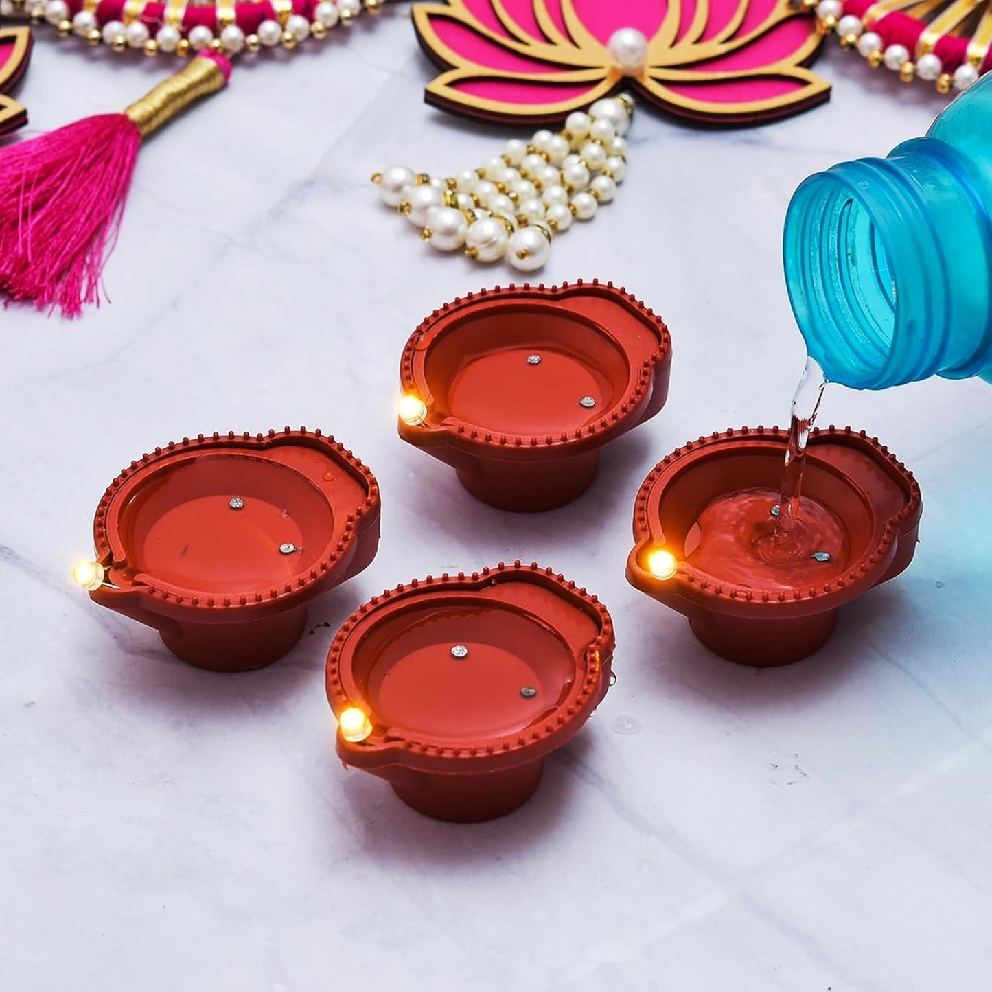 Eco-Friendly Water Sensor LED Diyas – Flameless and Smokeless E-Diya Candles (Brown, Pack of 6)