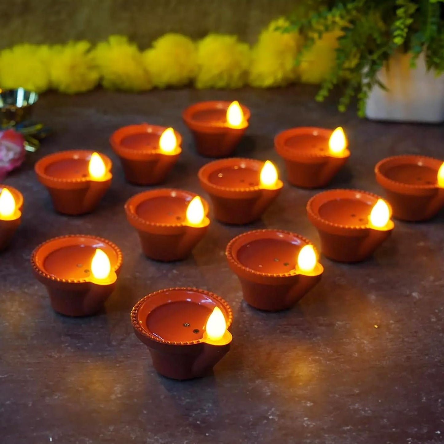 Eco-Friendly Water Sensor LED Diyas – Flameless and Smokeless E-Diya Candles (Brown, Pack of 6)
