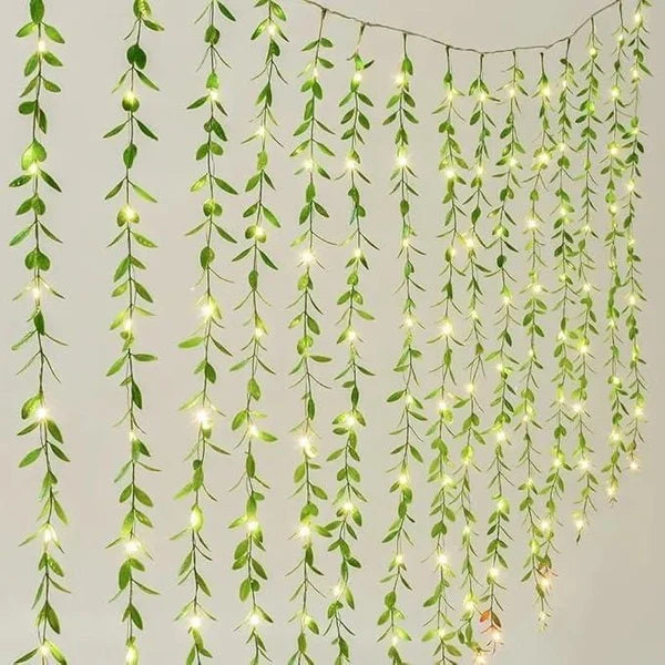 Green Leaf Artificial Leaf Curtain Led String Light,200 LEDs,8 Modes, Remote Control, Adjustable Brightness