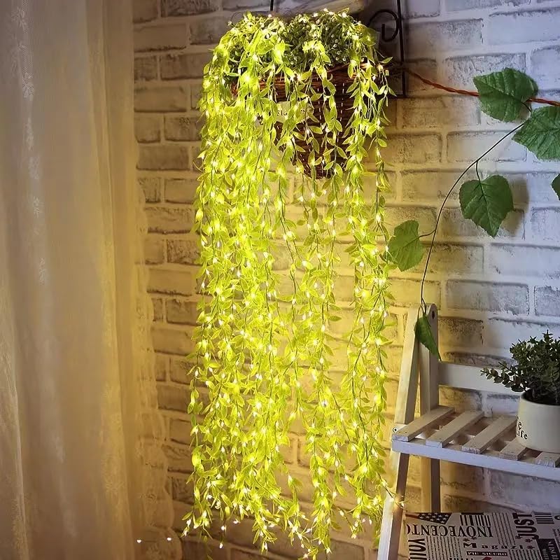 Green Leaf Artificial Leaf Curtain Led String Light,200 LEDs,8 Modes, Remote Control, Adjustable Brightness