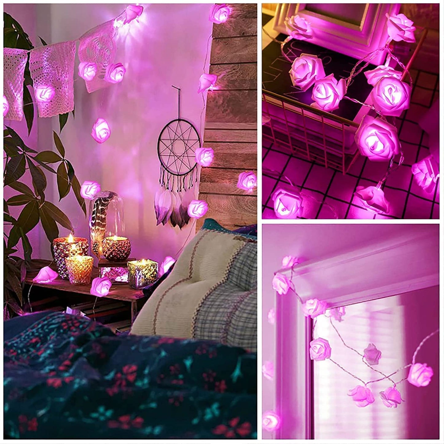 Pink Rose Flower String Light,