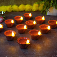 Eco-Friendly Water Sensor LED Diyas – Flameless and Smokeless E-Diya Candles (Brown, Pack of 6)