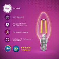 Philips 4W Clear Candle Filament Lamp with E27 Base for Decorative Luminaires