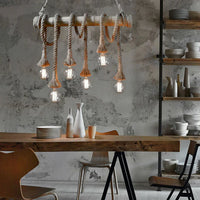 Vintage Retro Jute & Bamboo Rope Pendant Light – 6 Lamp E27 Hanging Decor (Bulb Not Included)