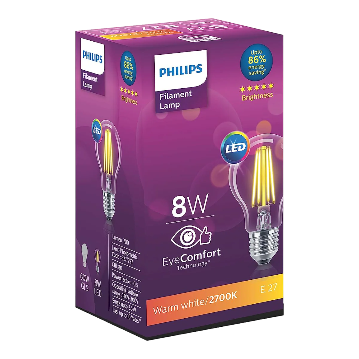 Philips A60 Filament Lamp Bulb with E27 Base