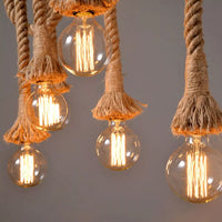 Vintage Retro Jute & Bamboo Rope Pendant Light – 6 Lamp E27 Hanging Decor (Bulb Not Included)