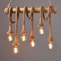 Vintage Retro Jute & Bamboo Rope Pendant Light – 6 Lamp E27 Hanging Decor (Bulb Not Included)
